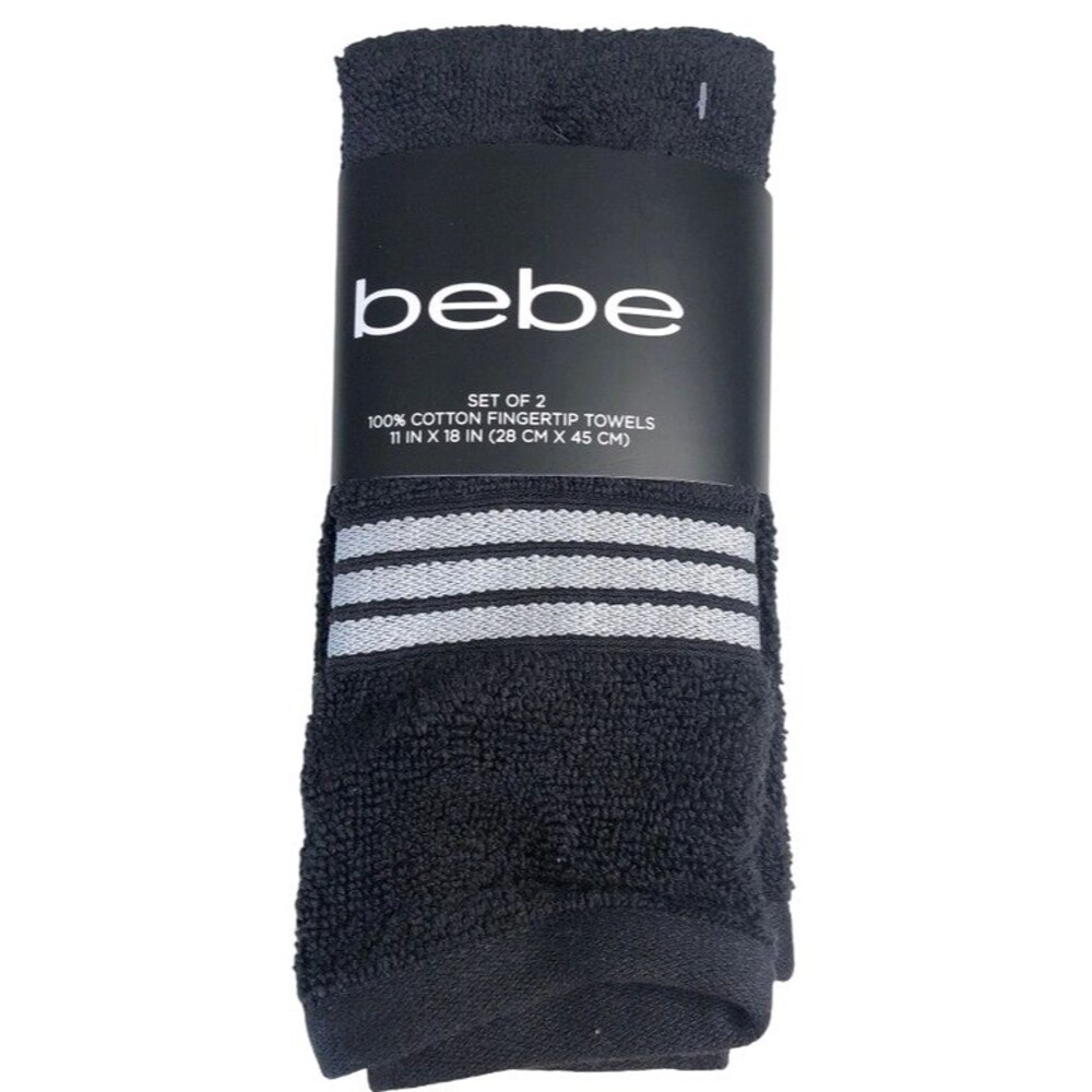 Bebe Fingertip Towels Set of 2 Black Gray Guest Bathroom Summer House 11x18"
